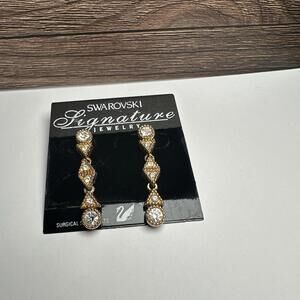 Swarovski Crystal Signature Clear & Gold Tone Pierced Dangle Drop Earrings NWT